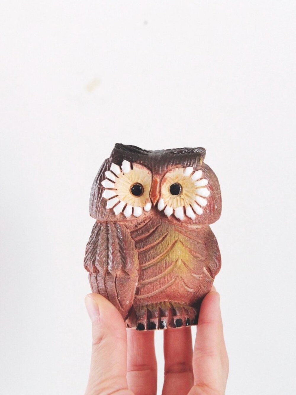 Vintage Hand-Carved Artesanía Rinconada Owl Figurine Clay Painted Artisan Rustic